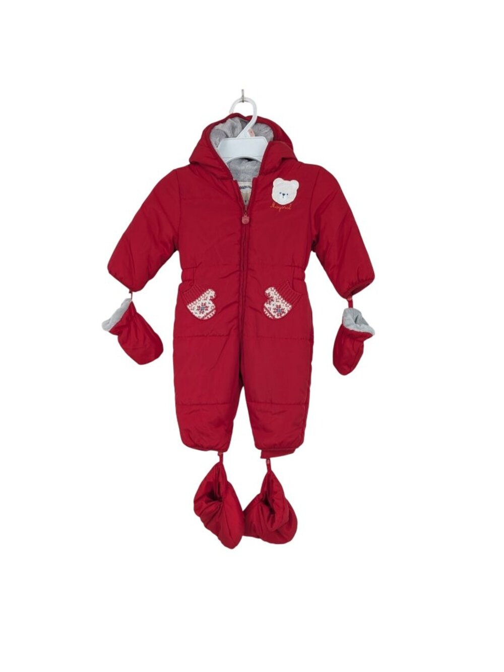 Mayoral Baby Zip Snowsuit Hooded Sherpa Lined Jumpsuit Mittens Booties 9 Months